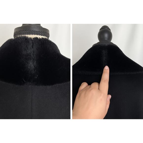 Portrait Black Faux Fur Shawl Collar Belted Jacket Women’s Size 4 Vintage Cozy - Picture 12 of 12